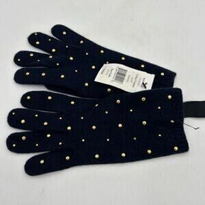 Collection cashmere/wool Navy Gloves with gold studs NWT